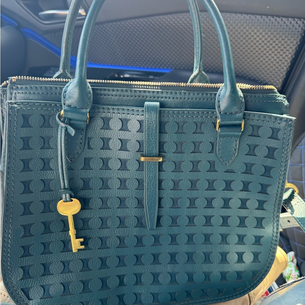Fossil Teal Crossbody Bag with Key Charm